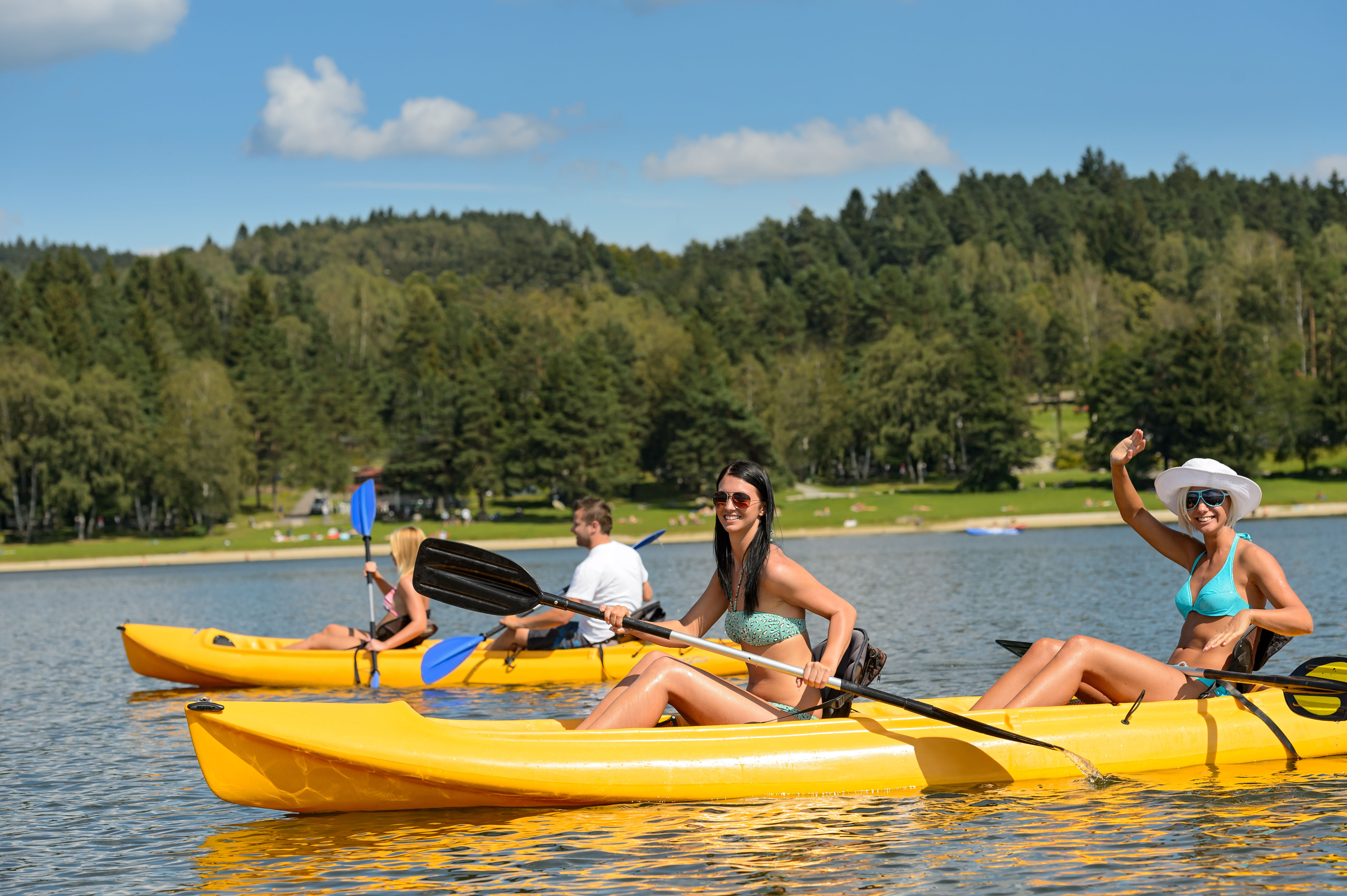 Group of friends kayaking